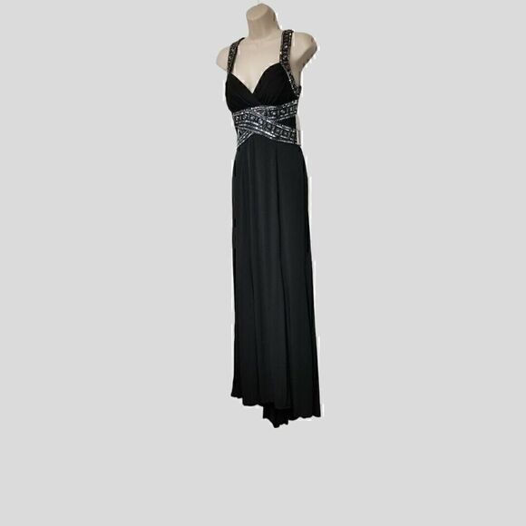 Adrianna Papell Formal Gown Dress Sz 3/4 Black Sequin Prom Wedding Hailey Logan - Picture 2 of 8